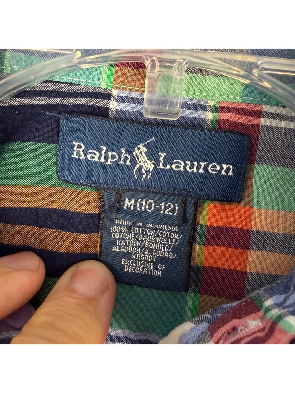 Ralph Lauren Short Sleeve Button Shirt Green Blue Red Plaid Boy’s Medium 117